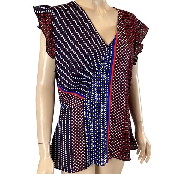 Walter Baker Women's Large Mixed‎ Geometric Print V-Neck Top Blouse - Picture 5 of 7